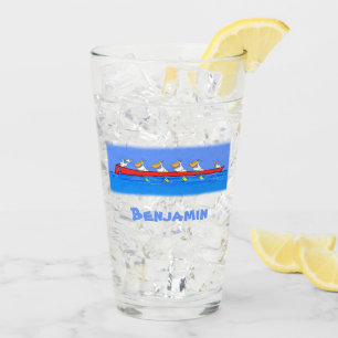 Funny pelicans rowing cartoon illustration glass