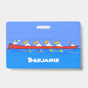 Funny pelicans rowing cartoon illustration ID badge