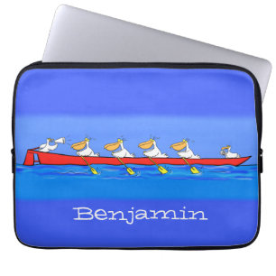 Funny pelicans rowing cartoon illustration laptop sleeve
