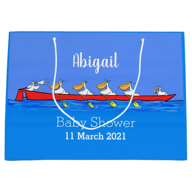Funny pelicans rowing cartoon illustration large gift bag (Front)