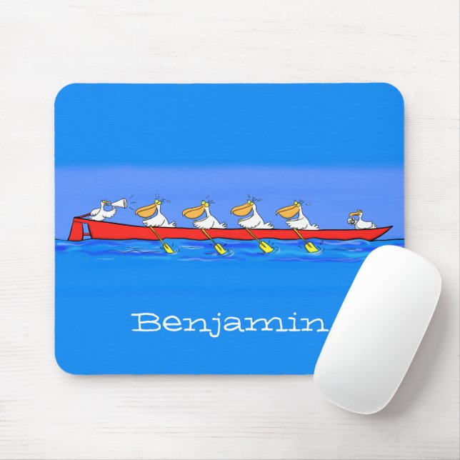 Funny pelicans rowing cartoon illustration mouse pad (With Mouse)