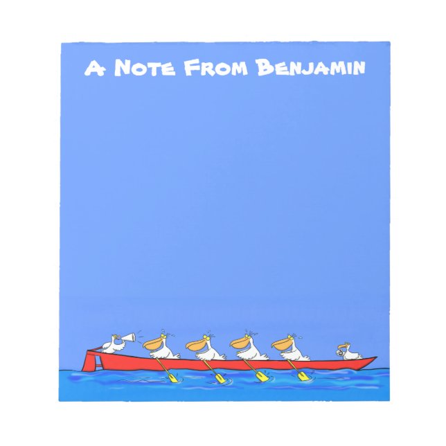 Funny pelicans rowing cartoon illustration notepad (Front)