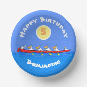 Funny pelicans rowing cartoon illustration paper plate