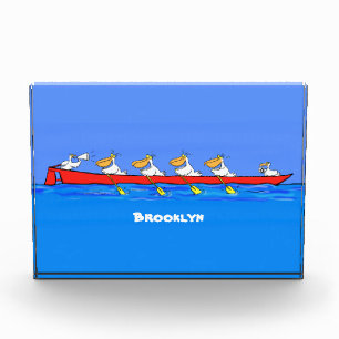 Funny pelicans rowing cartoon illustration photo block
