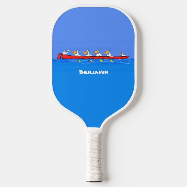 Funny pelicans rowing cartoon illustration pickleball paddle (Front)
