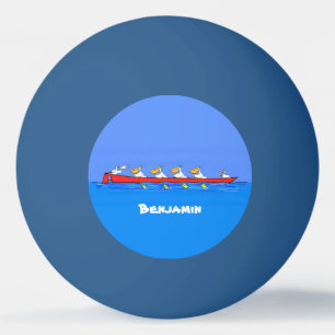 Funny pelicans rowing cartoon illustration  ping pong ball
