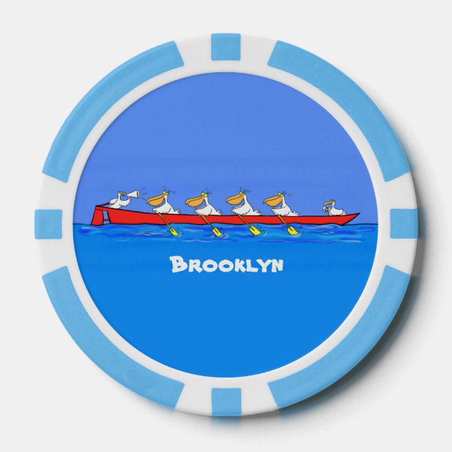 Funny pelicans rowing cartoon illustration poker chips (Front)