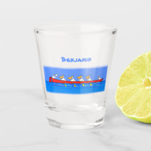 Funny pelicans rowing cartoon illustration shot glass