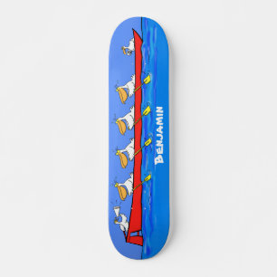 Funny pelicans rowing cartoon illustration skateboard