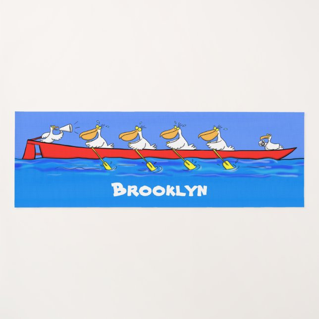 Funny pelicans rowing cartoon illustration yoga mat (Front (Horizontal))