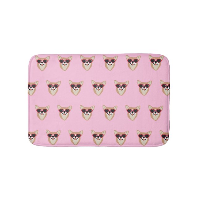 Funny Pembroke Welsh Corgi Pattern Pink Bath Mat (Front)