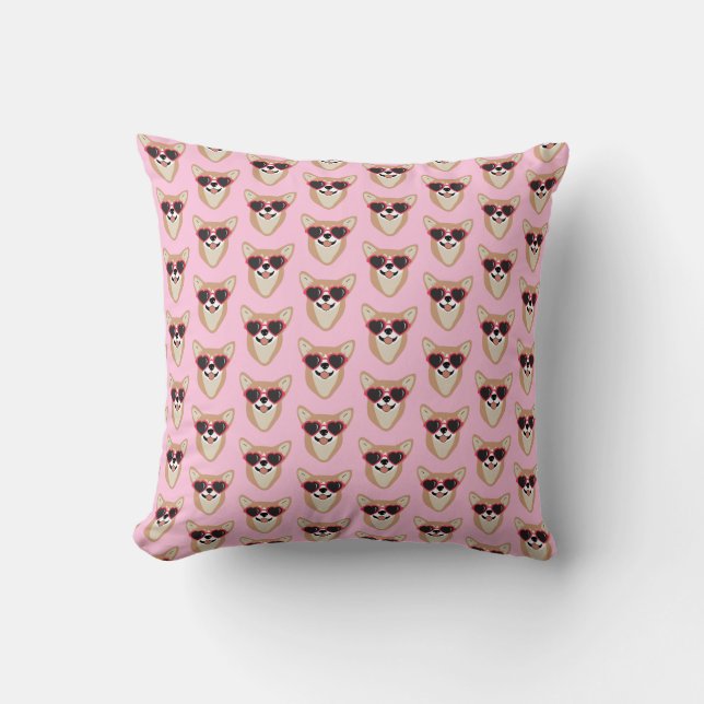 Funny Pembroke Welsh Corgi Pattern Pink Cushion (Front)