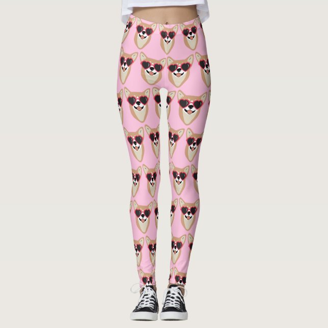Funny Pembroke Welsh Corgi Pattern Pink Leggings (Front)