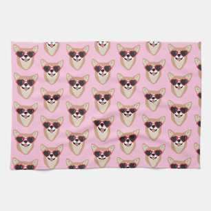 Funny Pembroke Welsh Corgi Pattern Pink Tea Towel