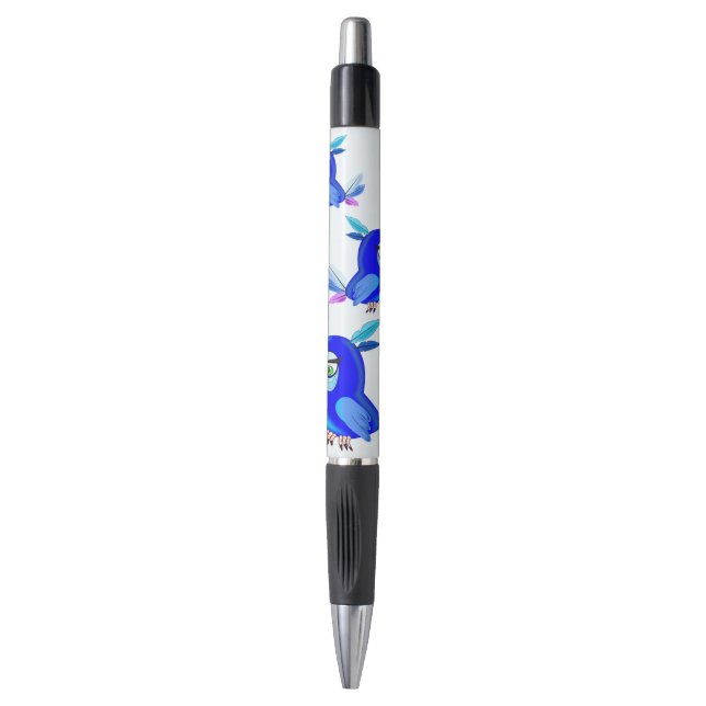 Funny Pen with Blue Parrots (Front Vertical)