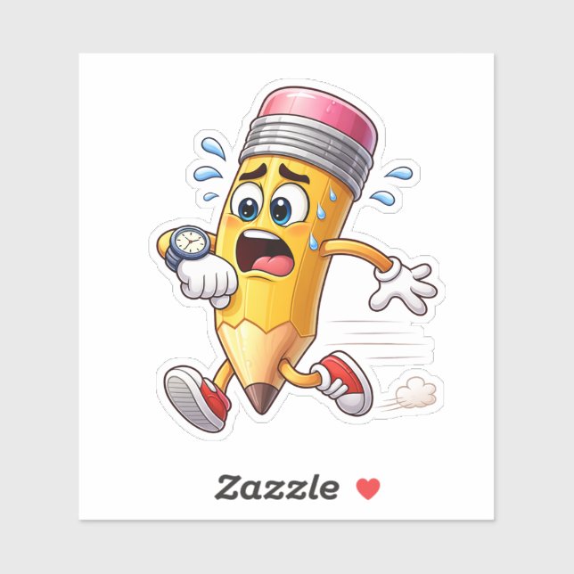 Funny Pencil Running Late Custom-Cut Vinyl Sticker (Sheet)