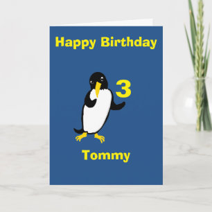 Funny penguin Birthday, add name age front Card