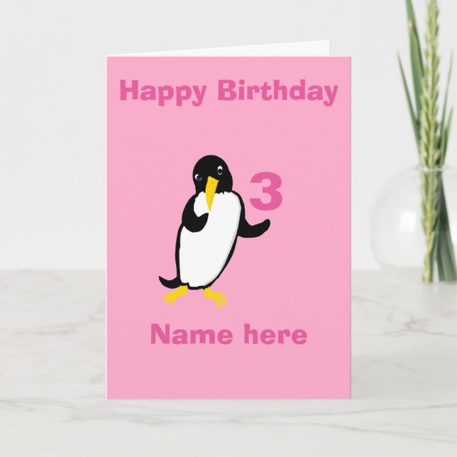Funny penguin Birthday, add name age front Card (Front)