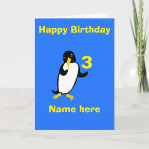 Funny penguin Birthday, add name age front Card