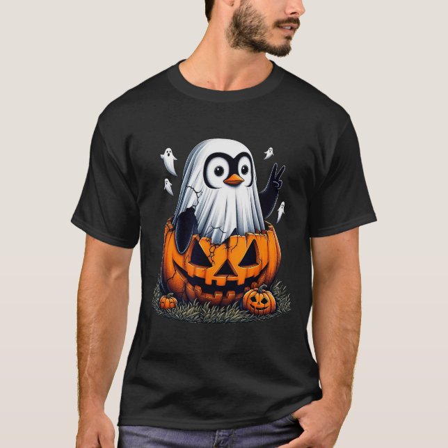 Funny Penguin Boo Halloween Ghost Womens Mens Kids T-Shirt (Front)