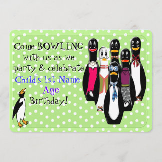 Funny Penguin Bowling Birthday Party Personalised Invitation
