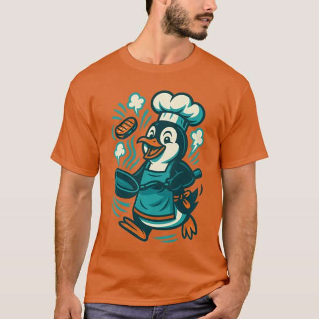 Funny Penguin Chef Cooking Comic Kitchen friend T-Shirt (Front)