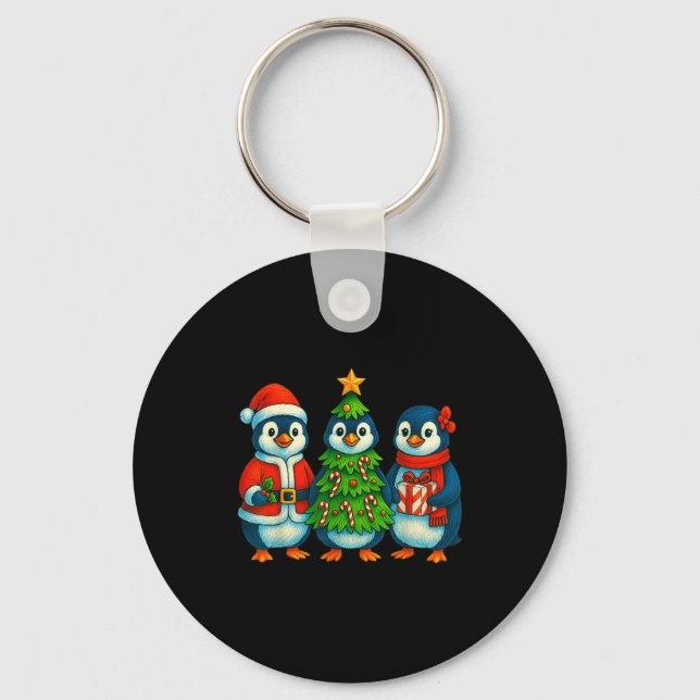 Funny Penguin Christmas Lights Penguin Cute Xmas H Key Ring (Front)