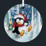 Funny Penguin Christmas Ornament<br><div class="desc">Funny Christmas Ornamenst with Happy Penguin Celebration - Merry Christmas - Cheers - Fun Drawing - Choose / Add Your Unique Text / Name / Colour - Make Your Special Gift - Resize and move or remove and add elements / text with Customisation tool ! Drawing and Design by MIGNED....</div>