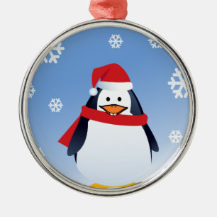 Funny Penguin Christmas Santa Claus Snowflakes Metal Tree Decoration