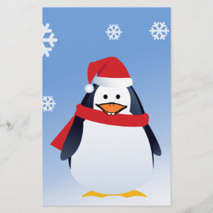 Funny Penguin Christmas Santa Claus Snowflakes Stationery