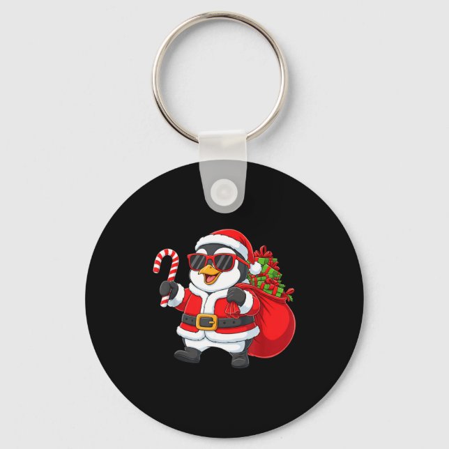 Funny Penguin Christmas Santa Outfit Xmas Boys Gir Key Ring (Front)