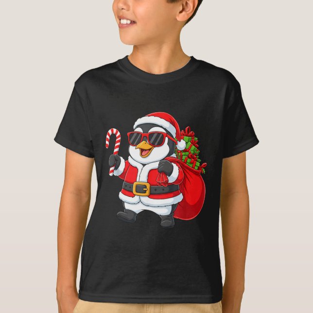 Funny Penguin Christmas Santa Outfit Xmas Boys Gir T-Shirt (Front)