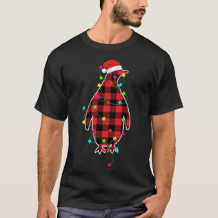 Funny Penguin Christmas Tree Red Plaid Xmas Animal T-Shirt
