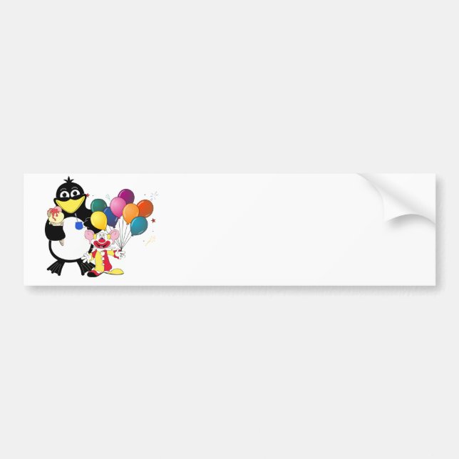 Funny penguin & clown cartoon bumper sticker (Front)