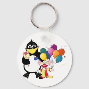 Funny penguin & clown cartoon key ring