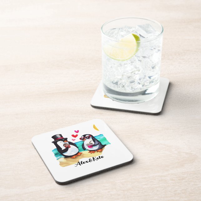 Funny Penguin Couple, Animals in Love Coaster (Right Side)