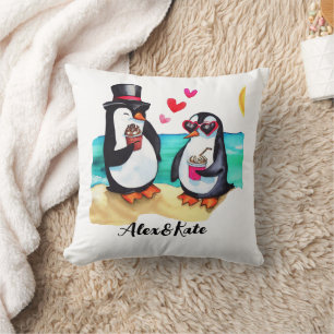 Funny Penguin Couple, Animals in Love Cushion