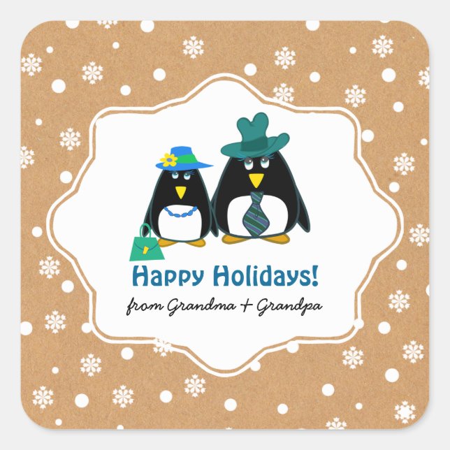 Funny Penguin Couple Custom Christmas Stickers (Front)
