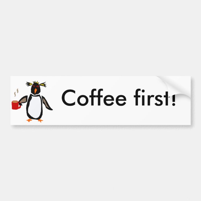 Funny Penguin Drinking Coffee Bumper Sticker (Front)