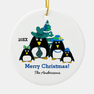 Funny Penguin Family Custom Christmas  Ceramic Tree Decoration