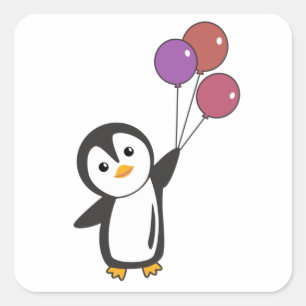 Funny Penguin Flies Up With Balloons Square Sticker