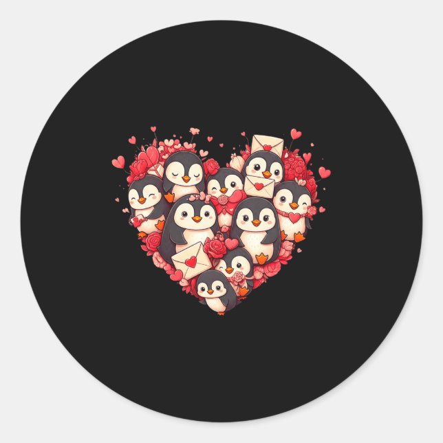 Funny Penguin Heart Valentine Penguin Womens Mens  Classic Round Sticker (Front)