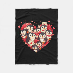 Funny Penguin Heart Valentine Penguin Womens Mens Fleece Blanket