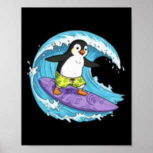 Funny Penguin Is Surfing An Ocean Wave 1 - Fan Fun Poster
