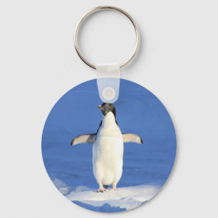 Funny penguin on ice photo key ring