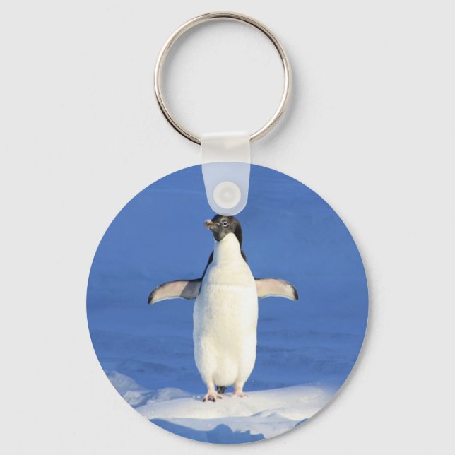 Funny penguin on ice photo key ring (Front)
