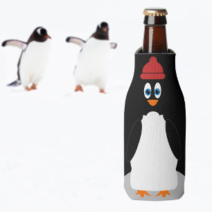 Funny Penguin Personalised Black Cute Cartoon Bird Bottle Cooler