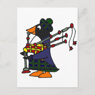 Funny Penguin Playing Bagpipes Art Postcard