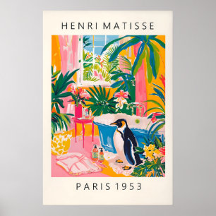 Funny penguin poster, Dopamine decor, Pink Poster