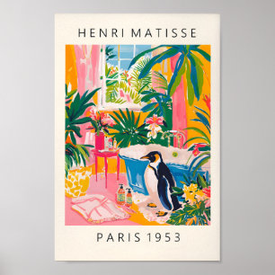 Funny Penguin Poster, Dopamine Decor, Pink Tropica Poster